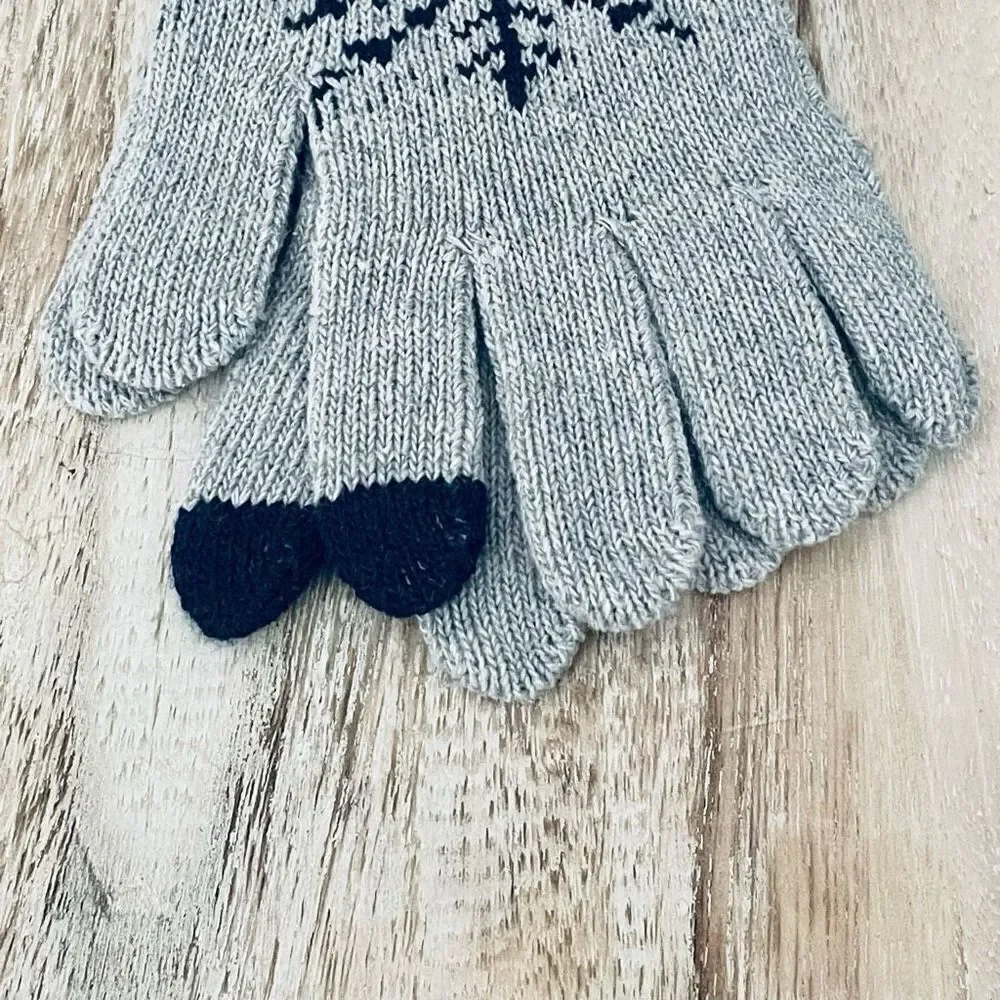 NWT 2 Daiso Digits Touchscreen Touch Screen Grey Adult Snowflake Knit Gloves Set
